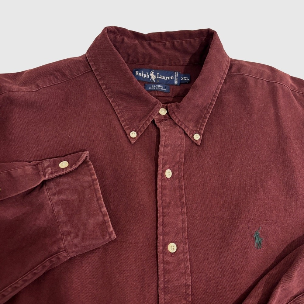 Ralph Lauren Blaire Button Down Shirt Men XXL Burgundy Thick Cotton Long Sleeve - Picture 1 of 10